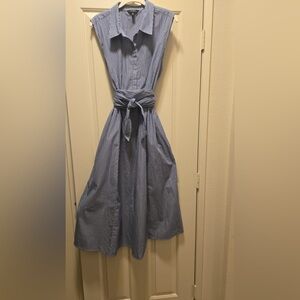 NWOT Banana Republic Factory Navy and white striped midi tie waist shirt dress